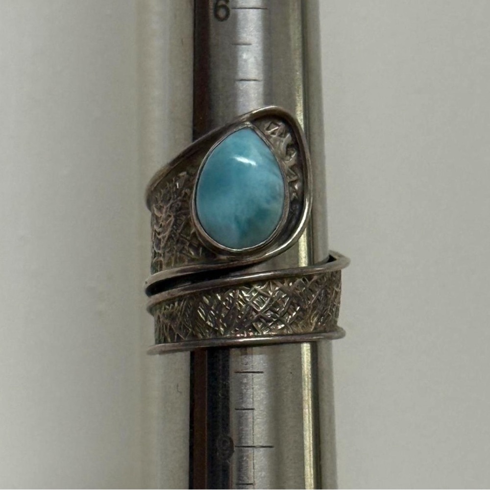 Sterling Silver Adjustable Larimar Ring - image 2